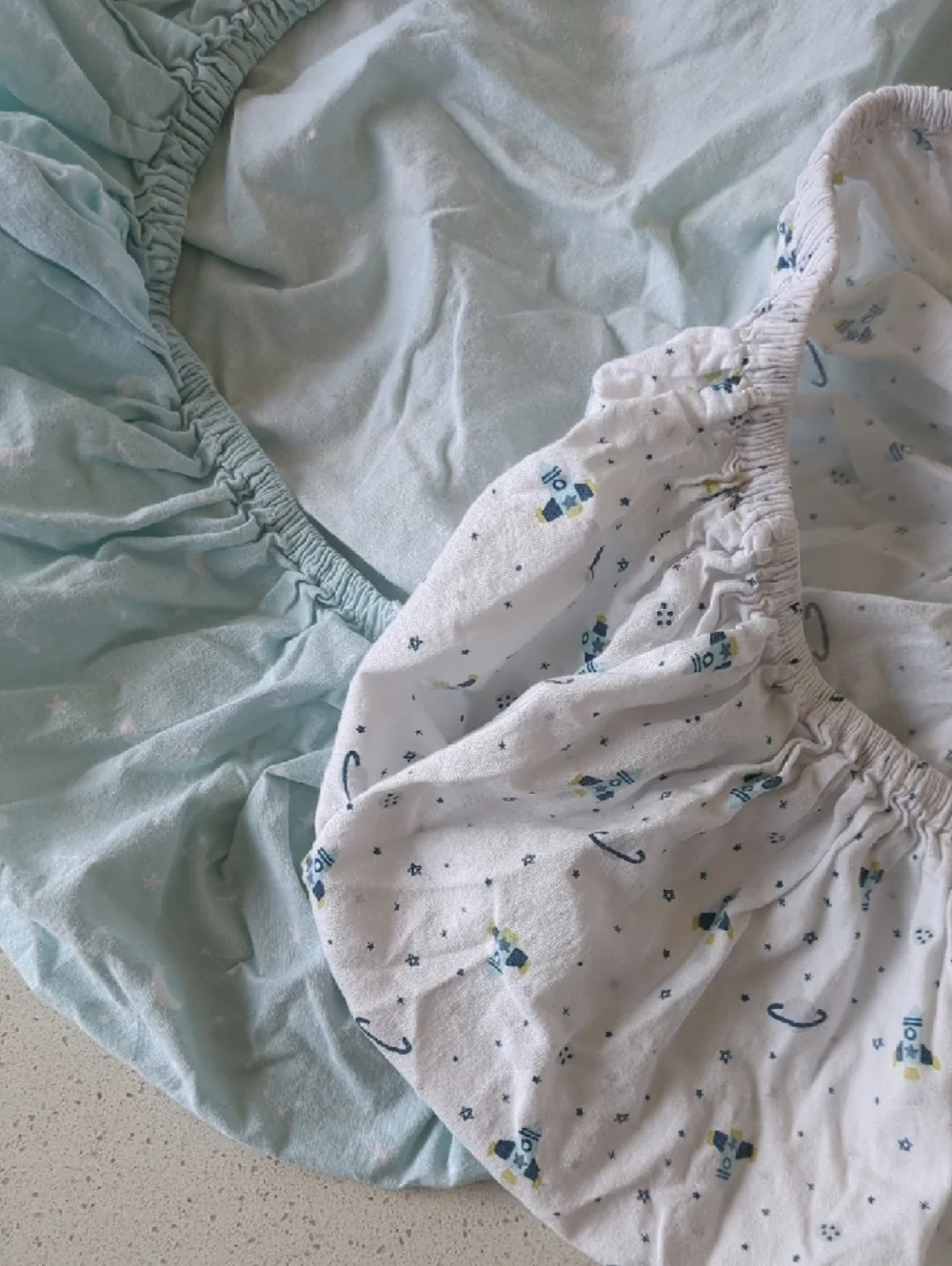 Set Of 2 - Space Themed Bassinet Sheets - Light Blue & White Print - 100% Cotton